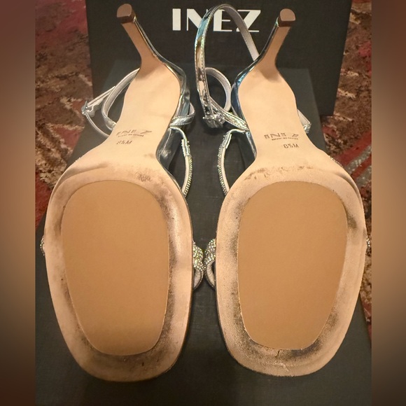 INEZ Sofia Silver Metallic Mid-Heel Sandals with Crystals - Picture 4 of 9